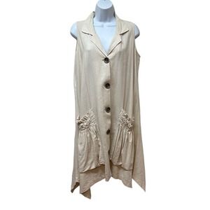 For Cynthia Linen Blend Long Duster Tunic Top Vest Lagenlook Pockets Oversized S